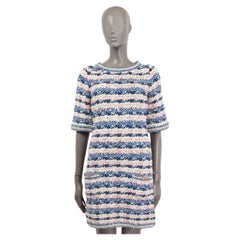 CHANEL blue pink ivory viscose 2015 15C DUBAI Short Sleeve Knit Dress 34 XXS