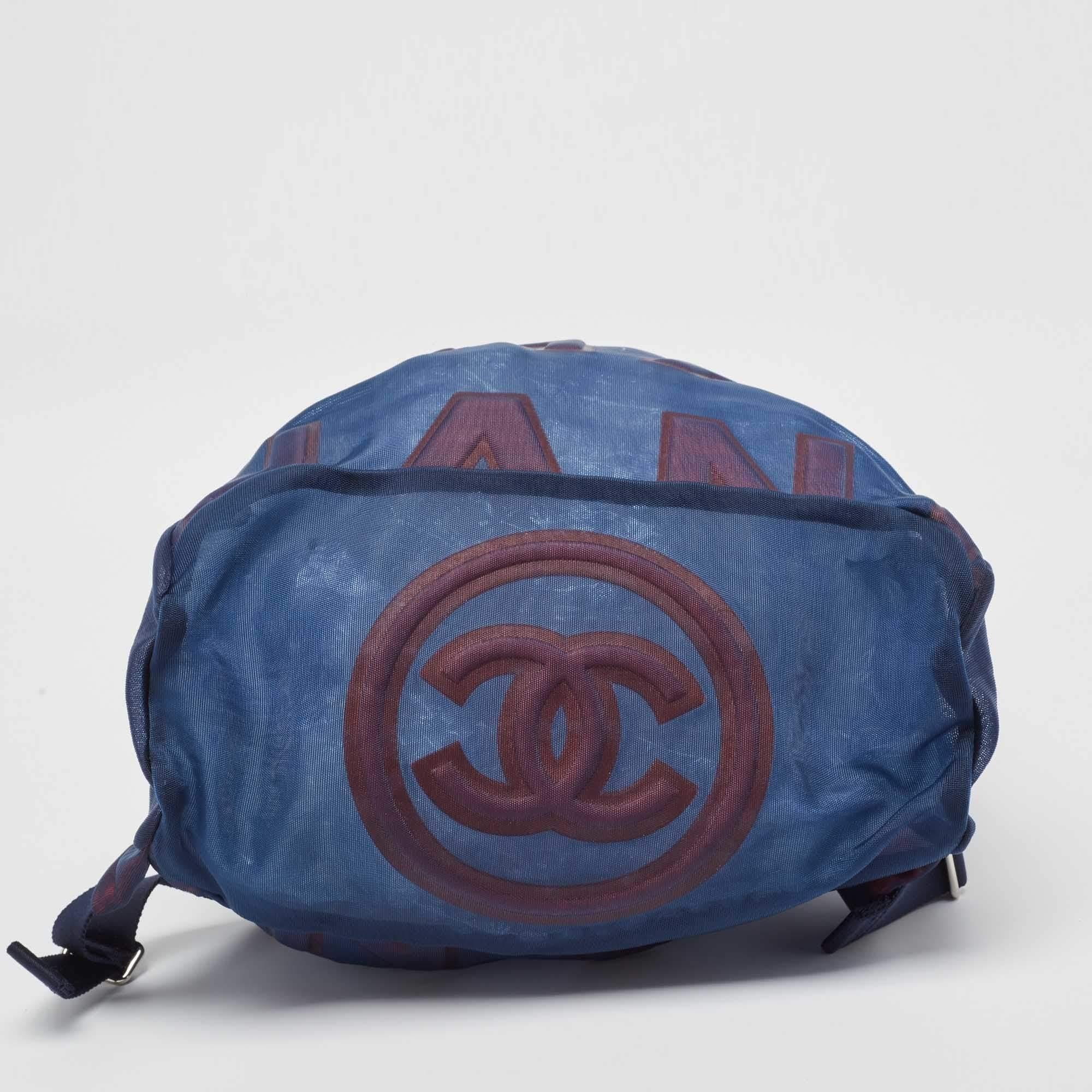 Chanel Blue/Pink Mesh Logo Backpack For Sale 6