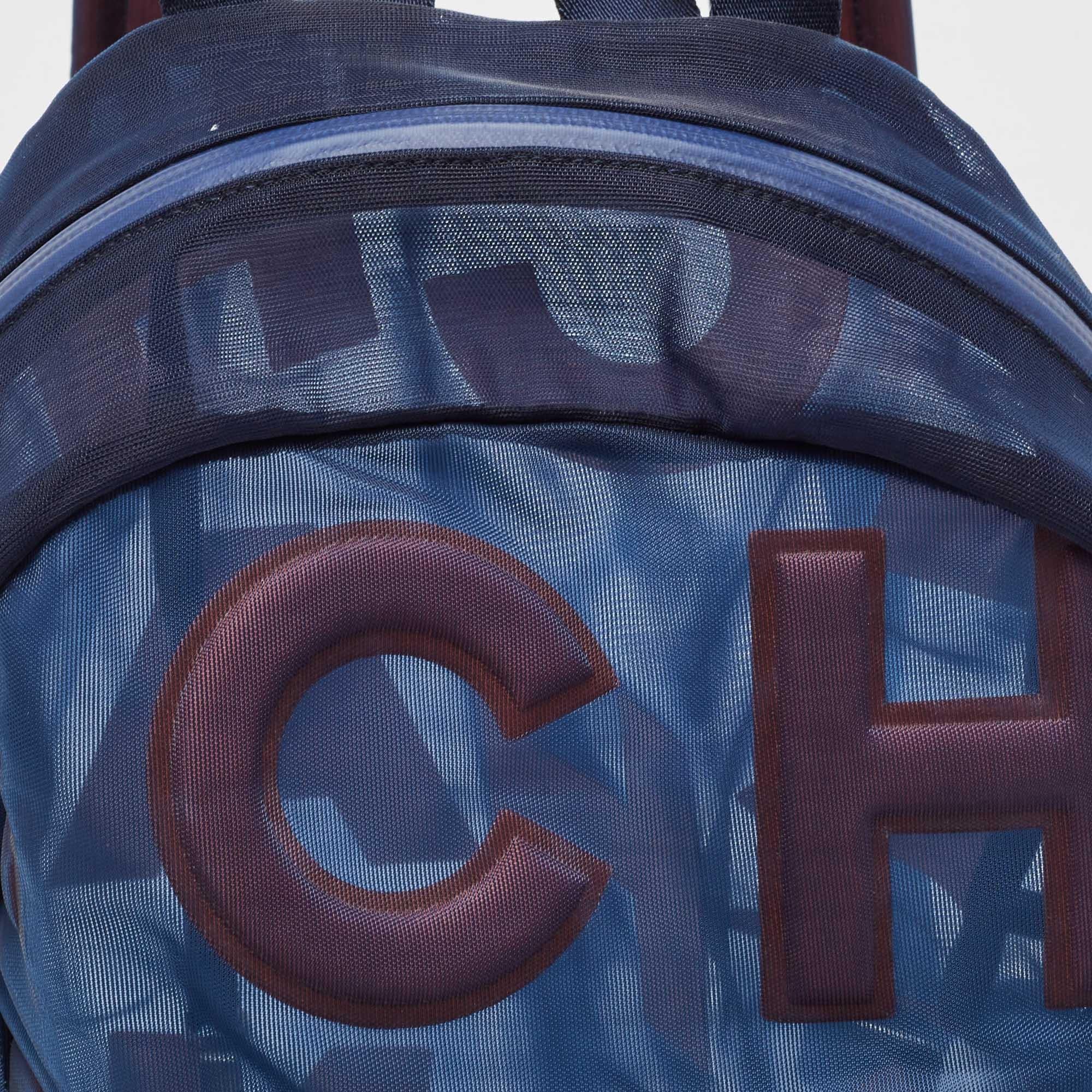 Chanel Blue/Pink Mesh Logo Backpack For Sale 1