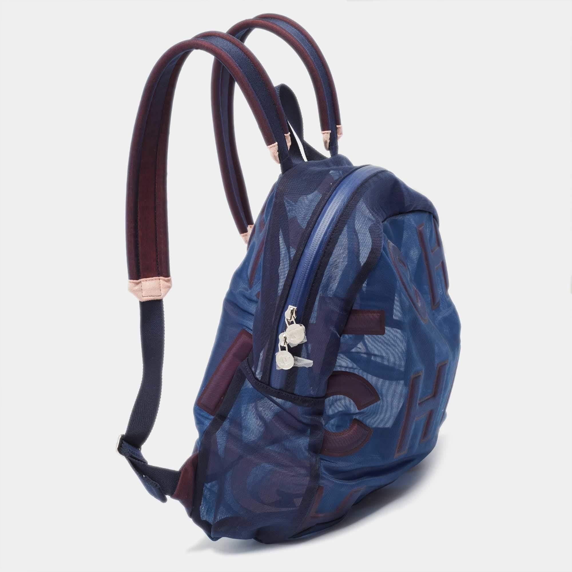 Chanel Blue/Pink Mesh Logo Backpack For Sale 2