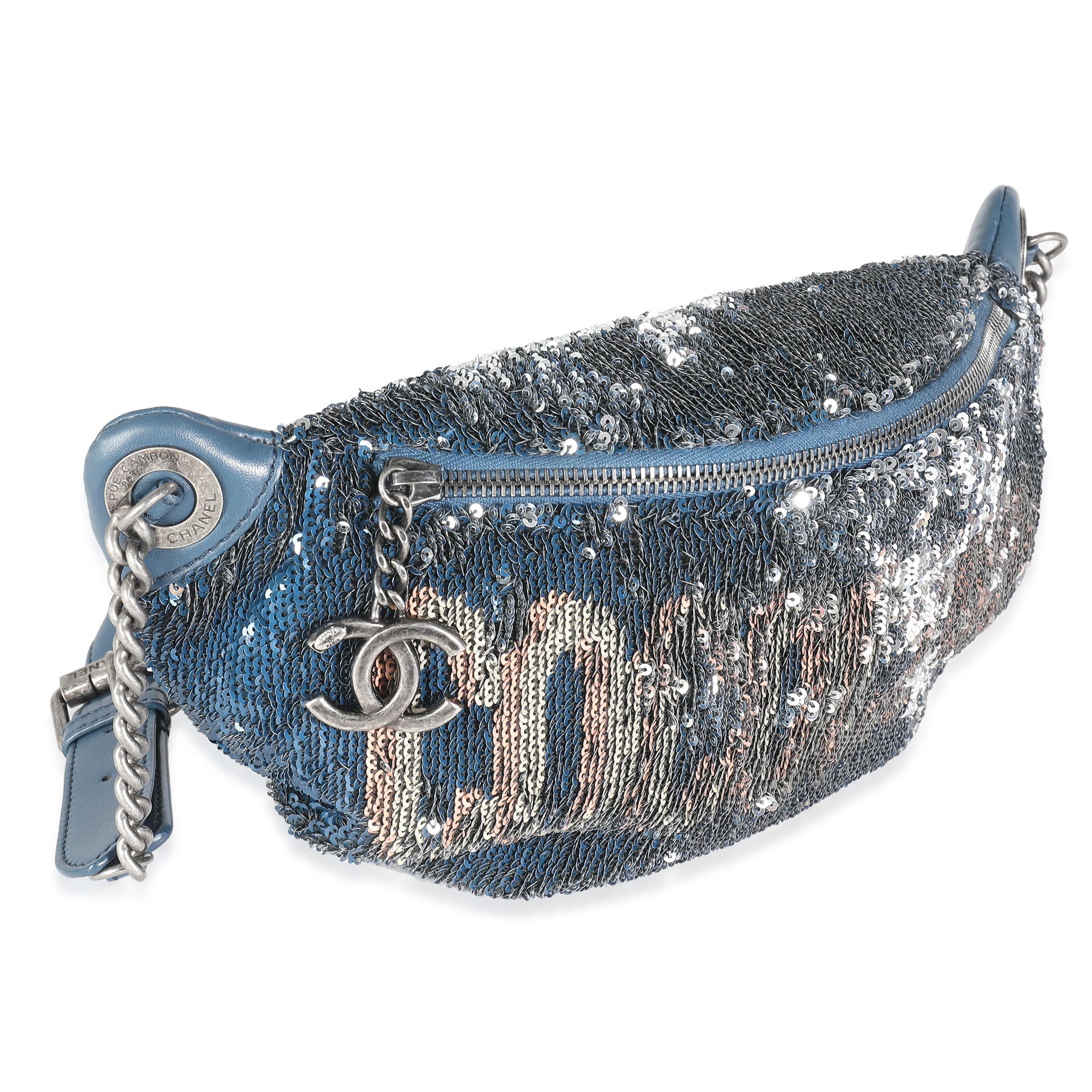 Gray Chanel Blue Pink Sequin Coco Cuba Waist Belt Bag For Sale