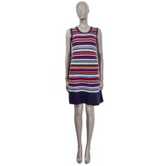 CHANEL blue pink yellow cotton 2011 11P STRIPED KNIT Dress 40 M