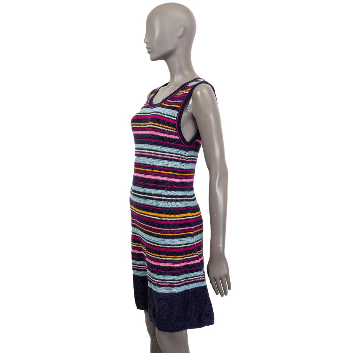 Gray CHANEL blue pink yellow cotton 2011 11P STRIPED KNIT Dress 40 M For Sale