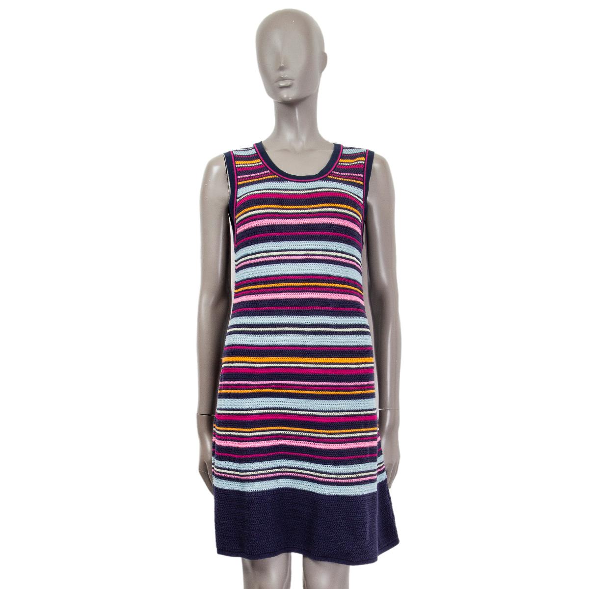 CHANEL blue pink yellow cotton 2011 11P STRIPED KNIT Dress 40 M For Sale 1