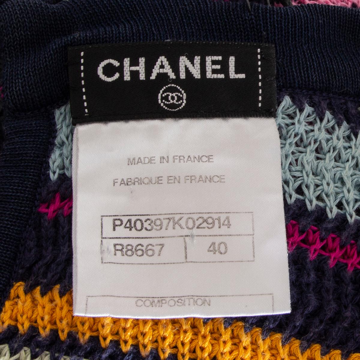 CHANEL blue pink yellow cotton 2011 11P STRIPED KNIT Dress 40 M For Sale 2