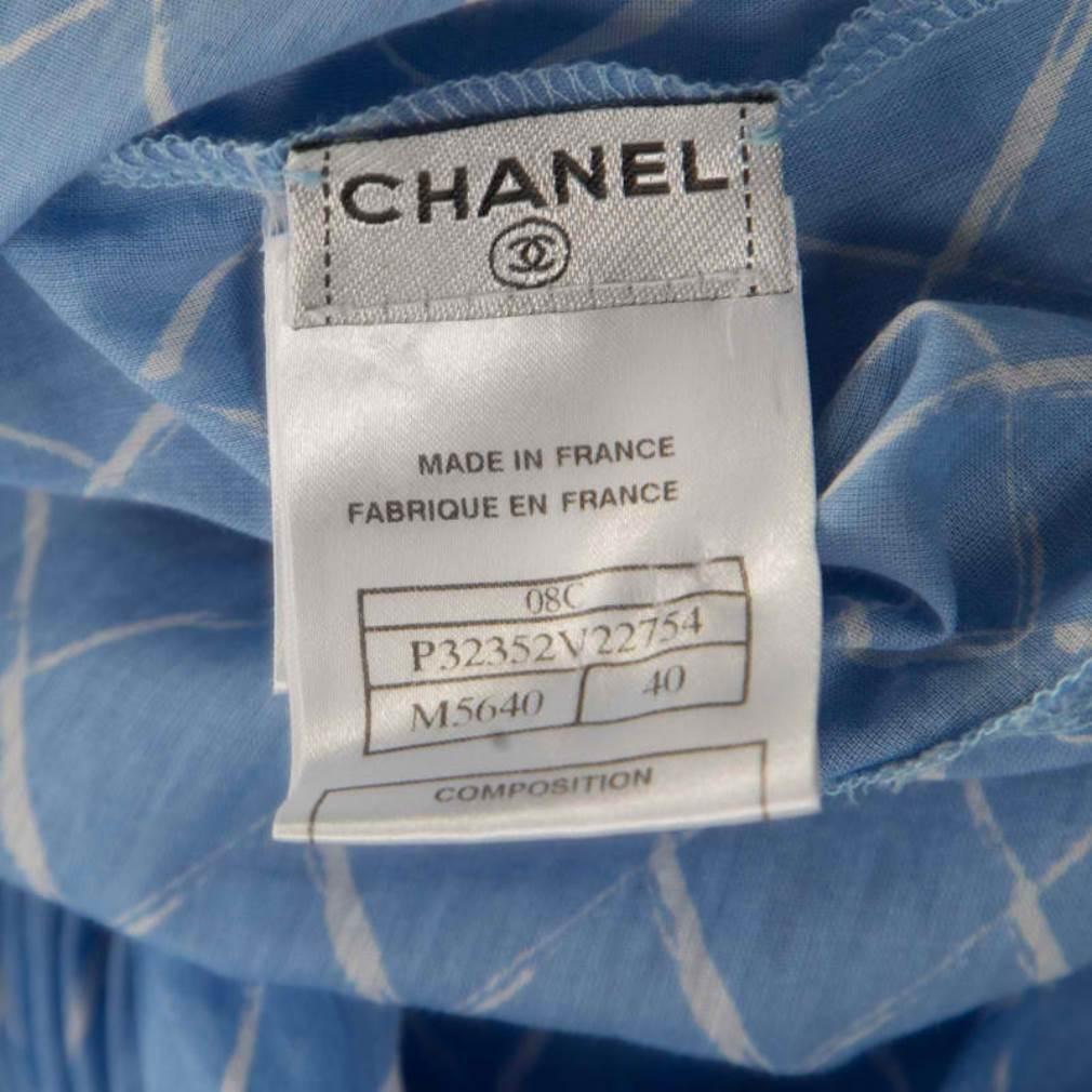 Women's Chanel Blue Printed Cotton Shoulder Tie Detail Dress M