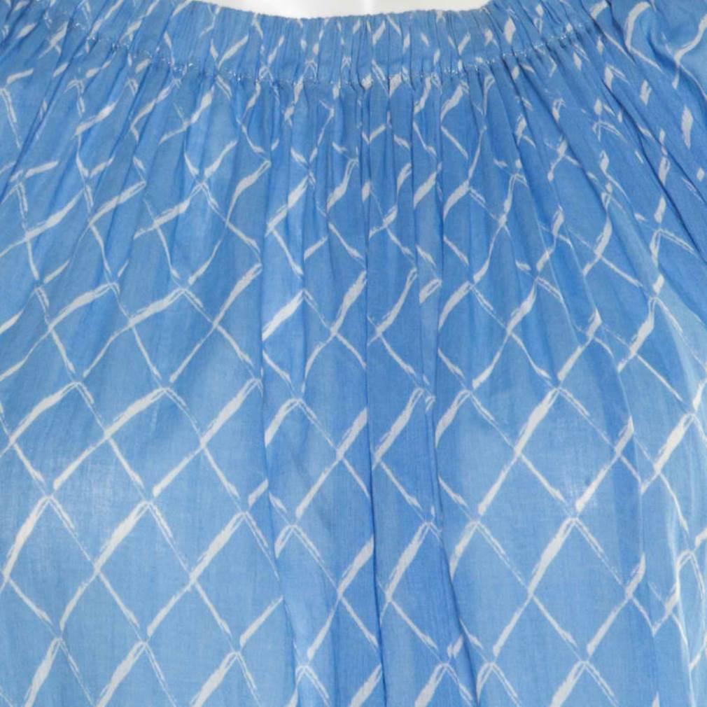 Chanel Blue Printed Cotton Shoulder Tie Detail Dress M 1