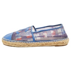 Chanel Blue Printed Mesh and Leather CC Espadrille Flats Size 39