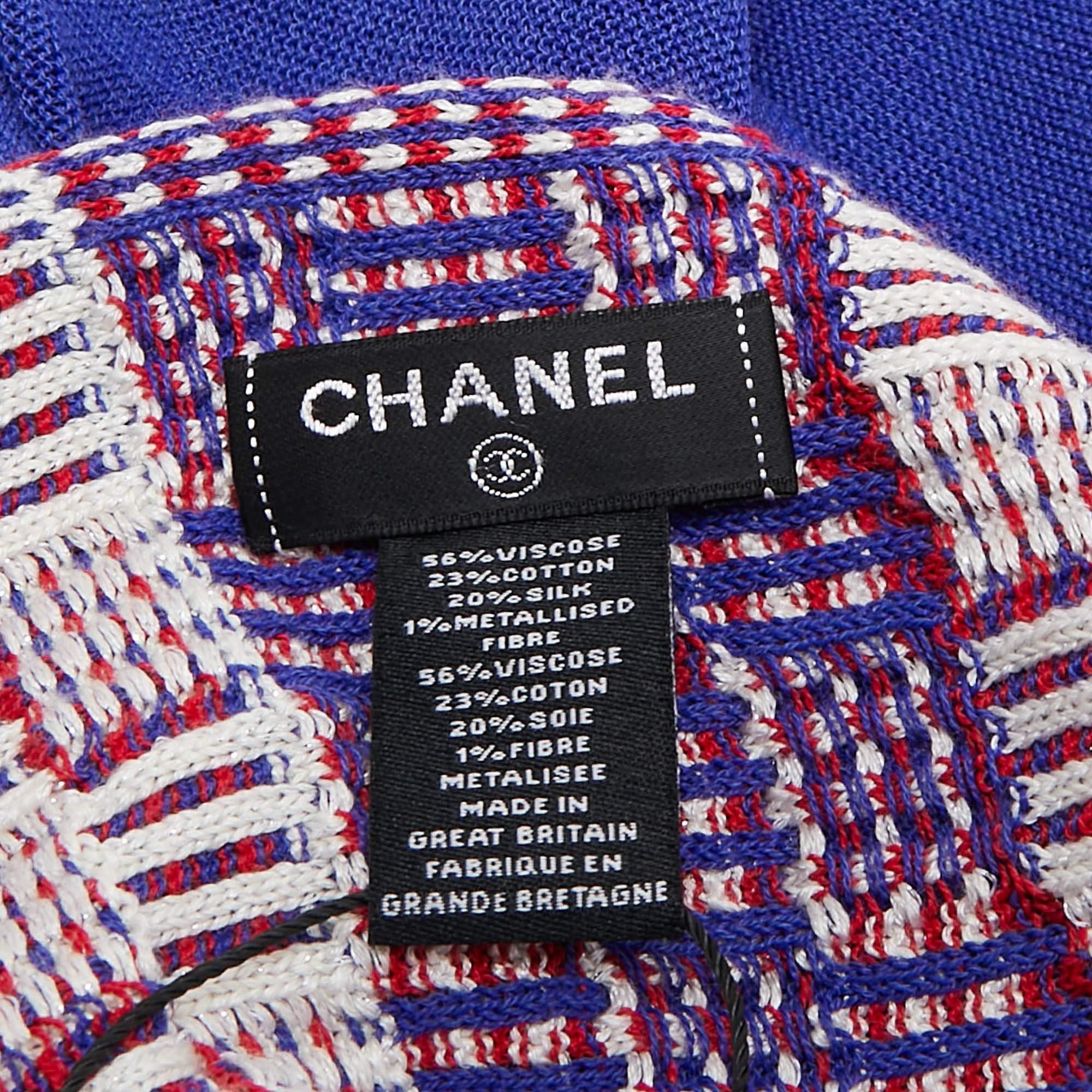 De las mujeres Chanel Azul Púrpura Estola de punto de algodón y seda con detalle de tweed en venta