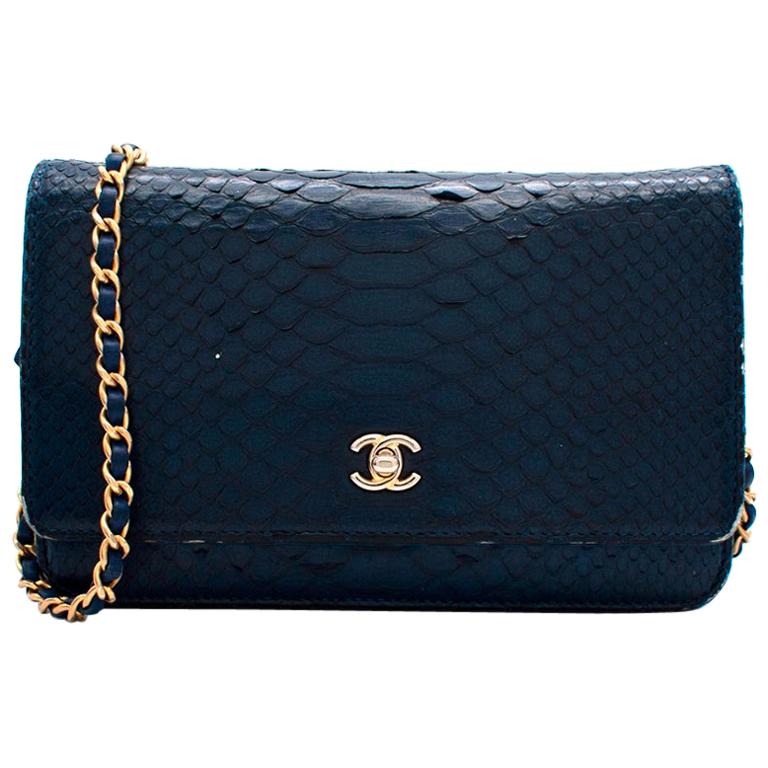 Chanel Blue Python CC Wallet on Chain at 1stDibs