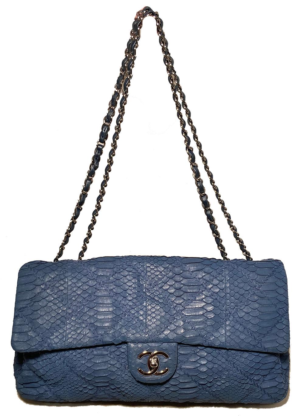Chanel Blue Python Snakeskin XL Classic Flap Shoulder Bag 6