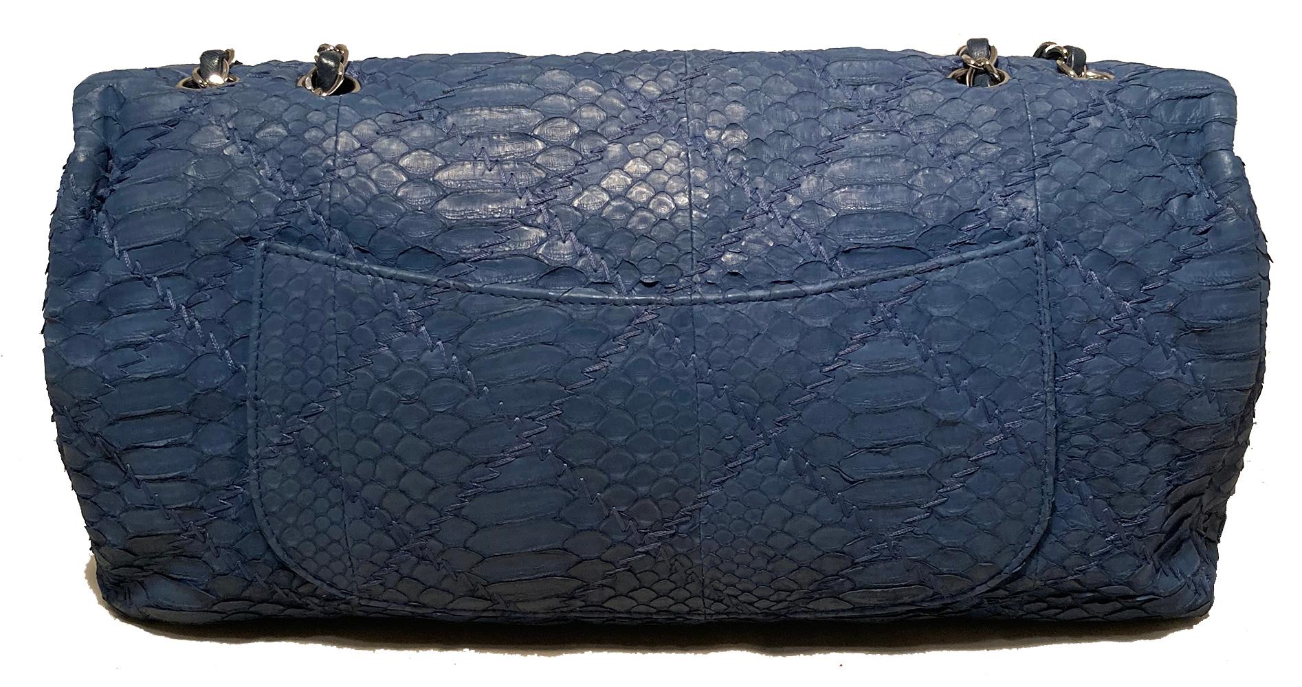Black Chanel Blue Python Snakeskin XL Classic Flap Shoulder Bag