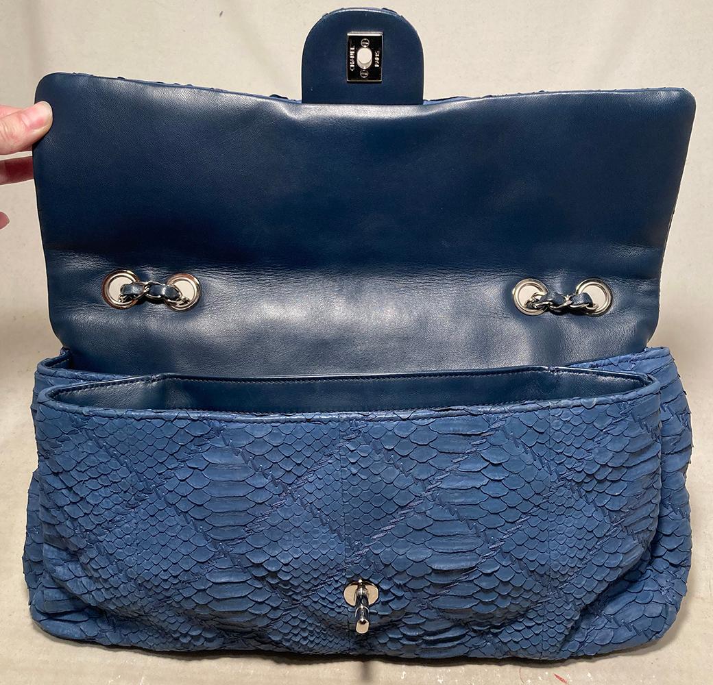 Chanel Blue Python Snakeskin XL Classic Flap Shoulder Bag 1