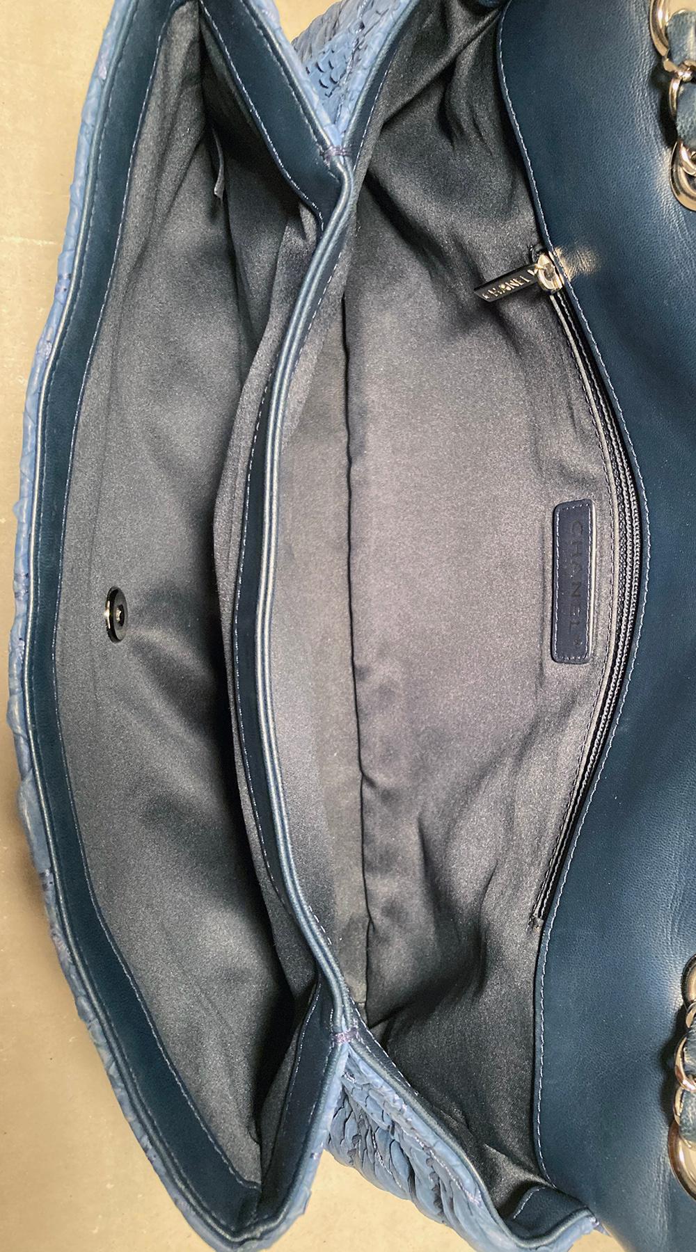 Chanel Blue Python Snakeskin XL Classic Flap Shoulder Bag 3