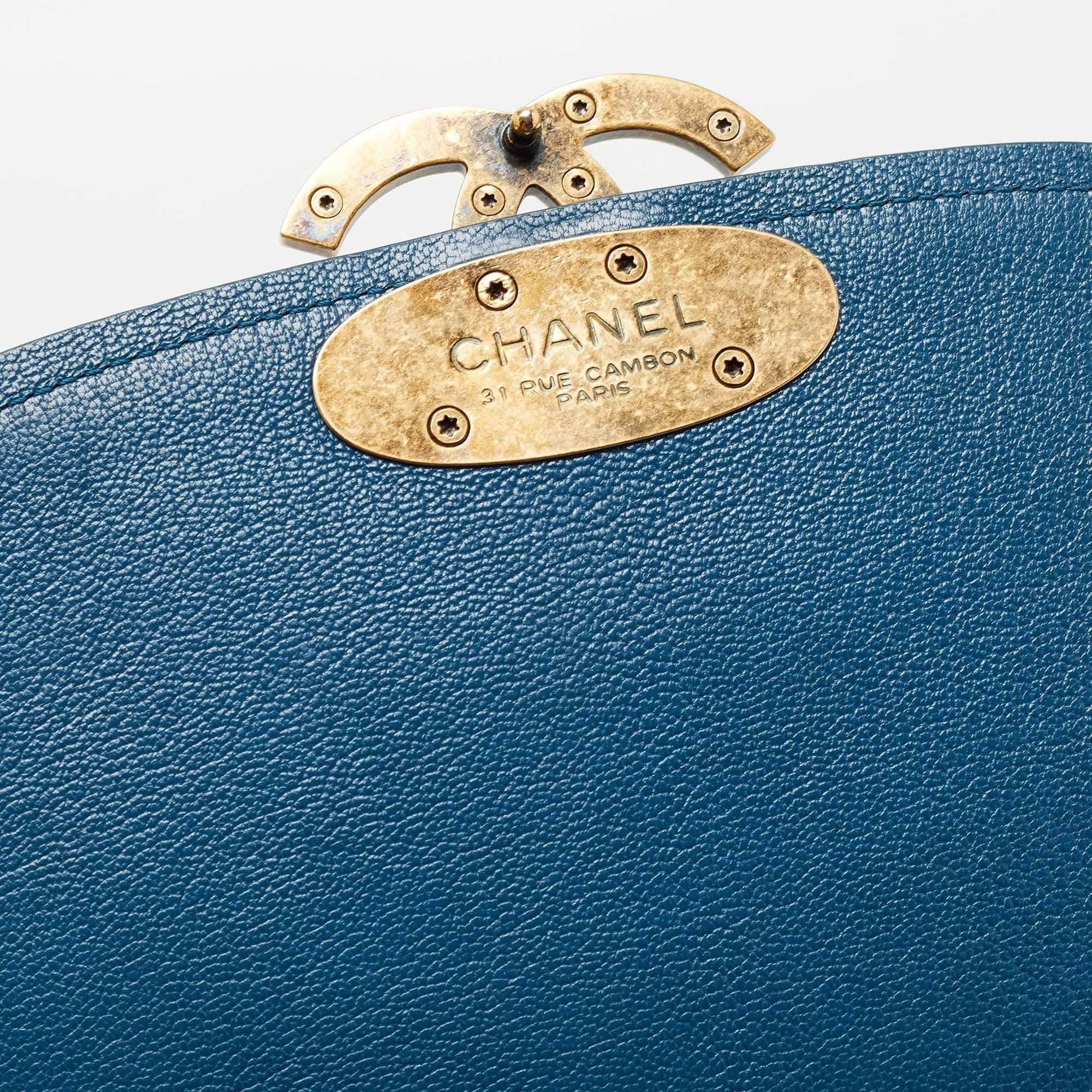 Chanel Blue Quilt Stitched Leather Coco Curve Flap Shoulder Bag 10
