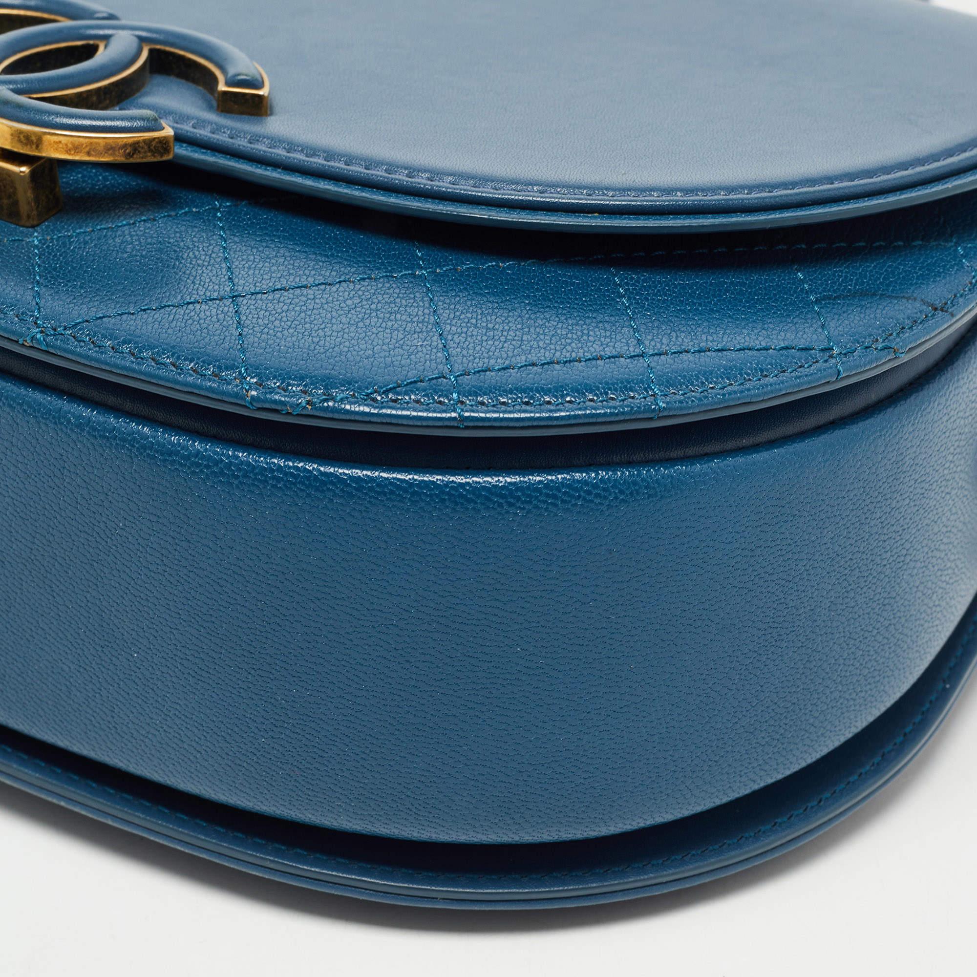 Chanel Blue Quilt Stitched Leather Coco Curve Flap Shoulder Bag 13