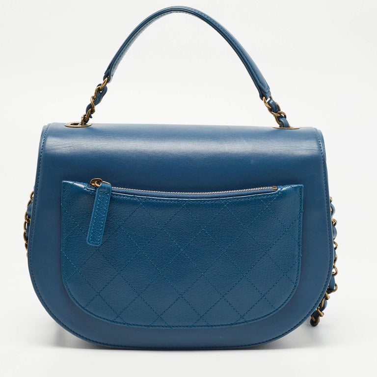 Chanel Blue Quilt Stitched Leather Coco Curve Flap Shoulder Bag