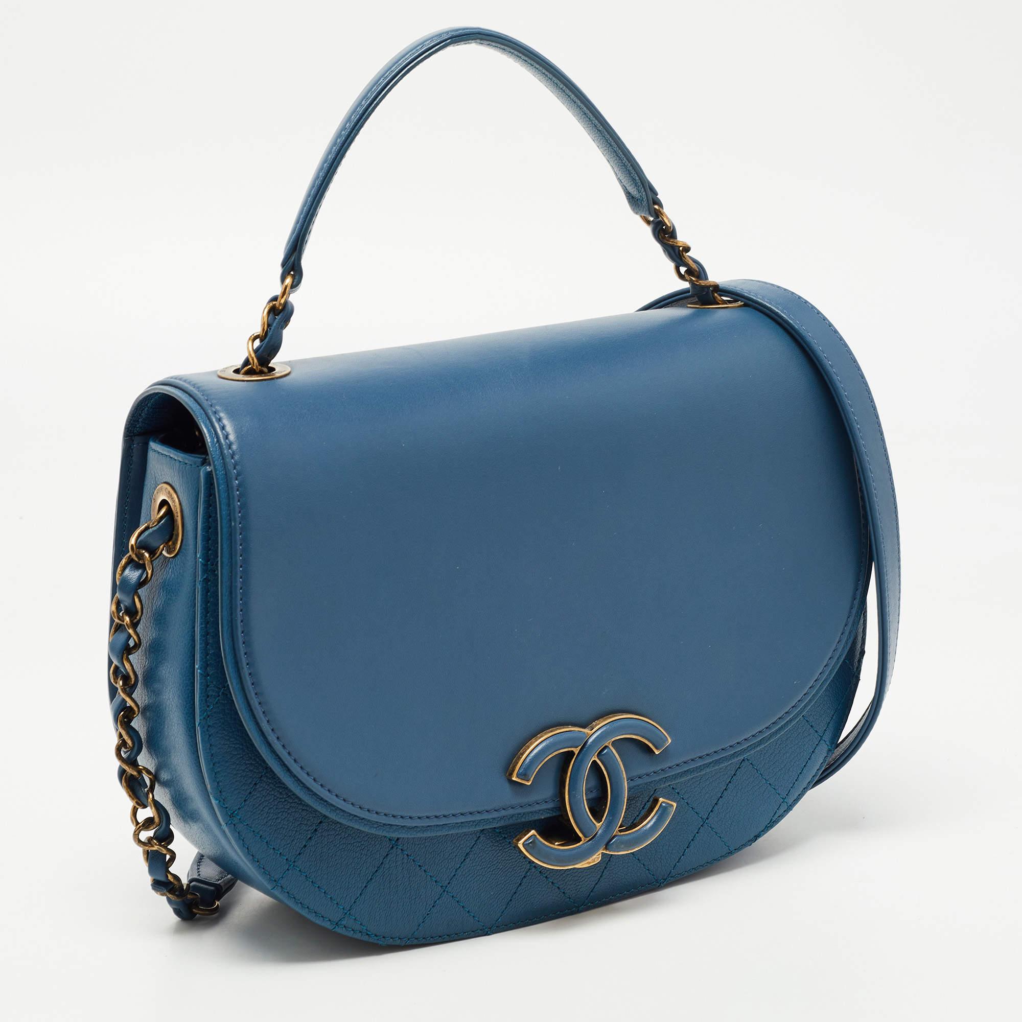 Women's Chanel Blue Quilt Stitched Leather Coco Curve Flap Shoulder Bag