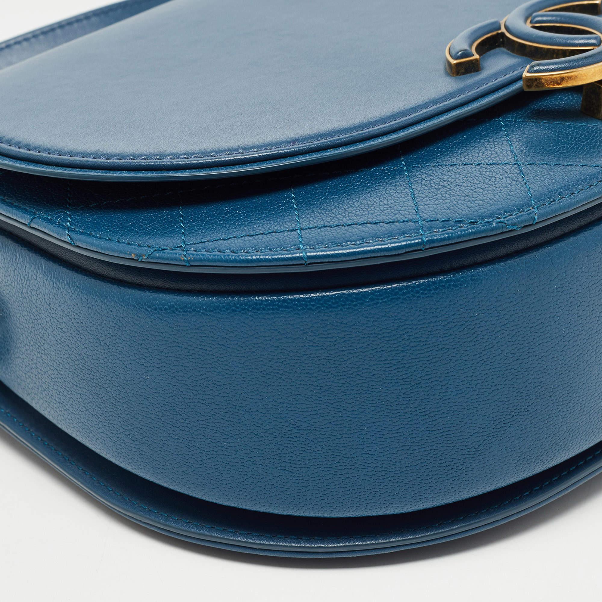 Chanel Blue Quilt Stitched Leather Coco Curve Flap Shoulder Bag 2