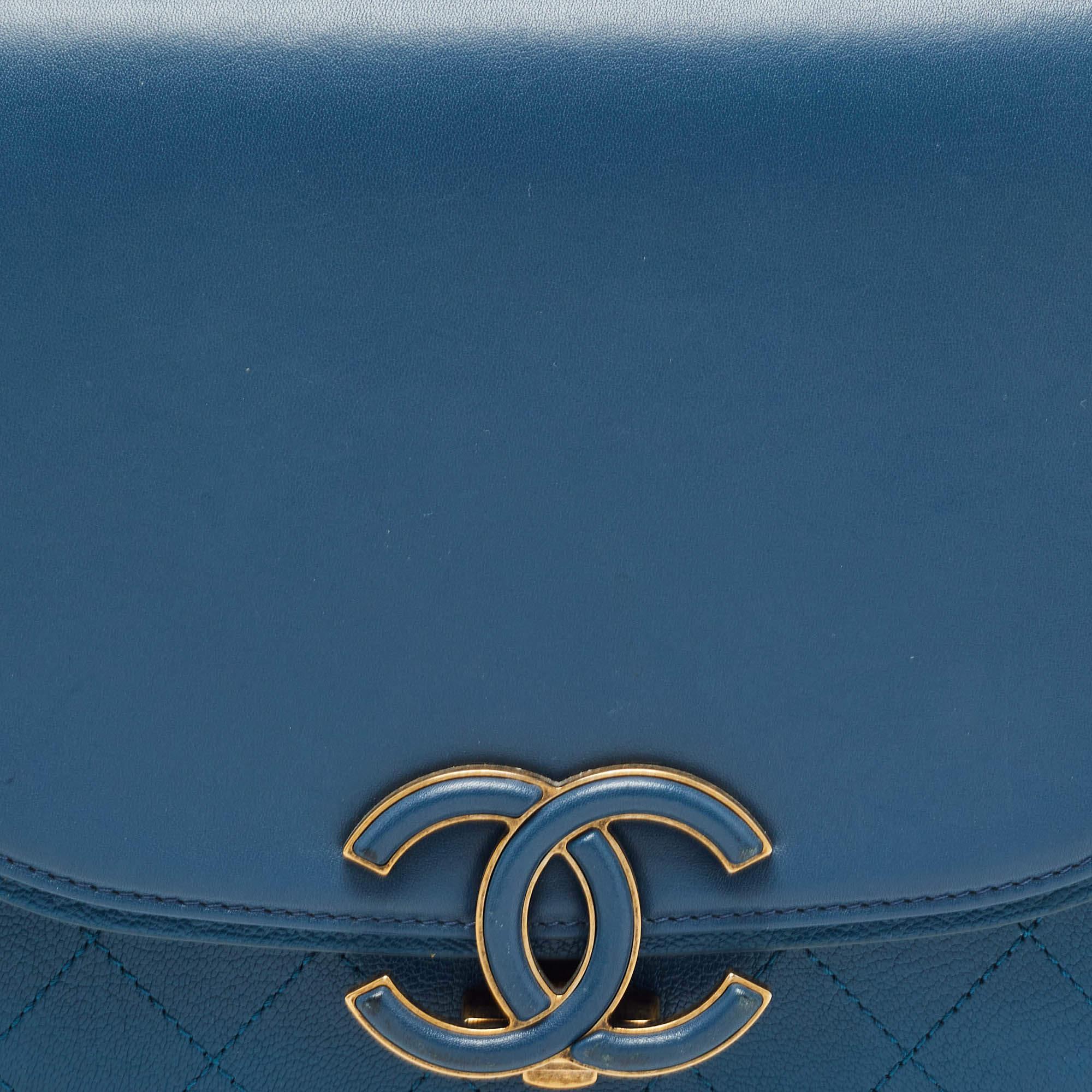 Chanel Blue Quilt Stitched Leather Coco Curve Flap Shoulder Bag 5