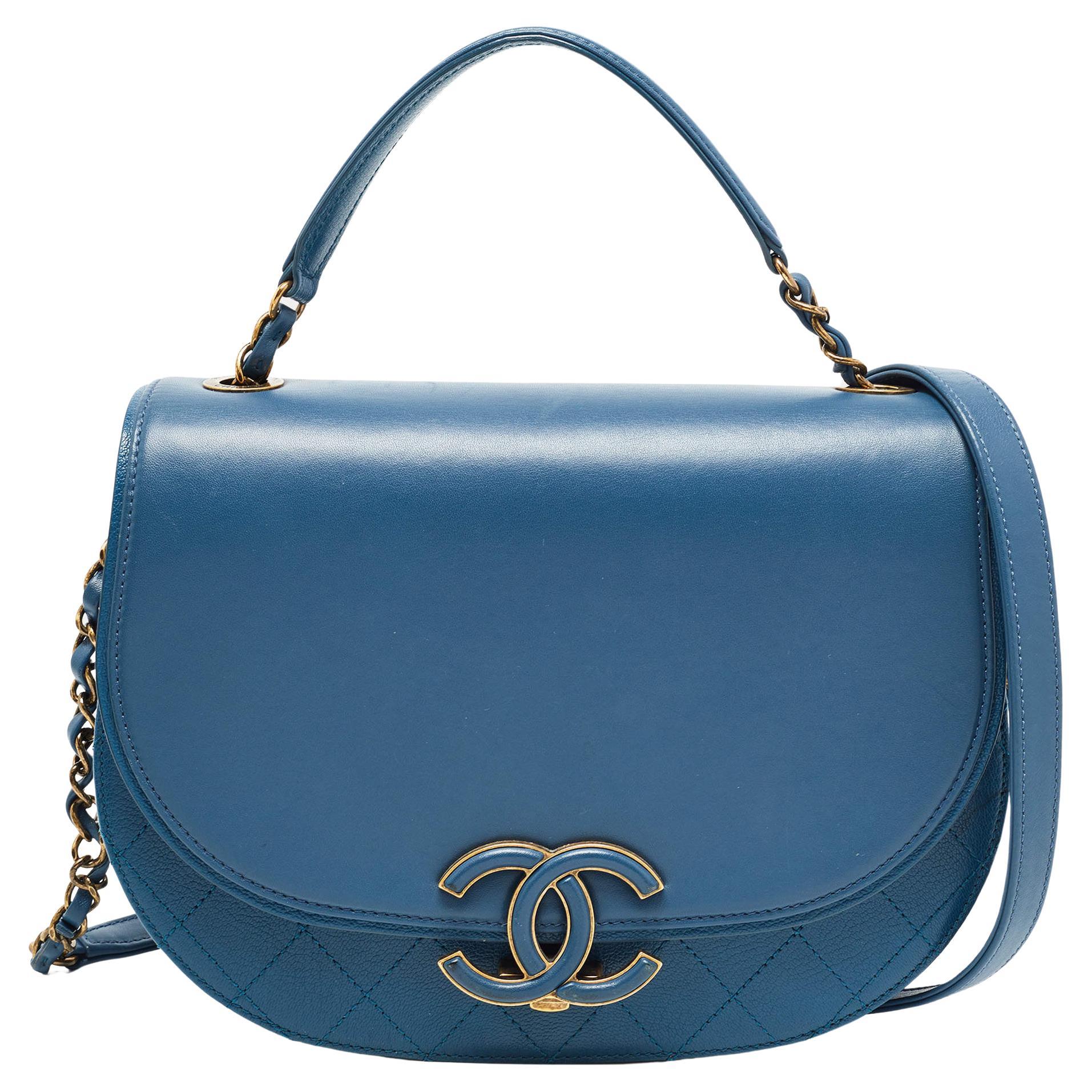 Chanel Blue Quilt Stitched Leather Coco Curve Flap Shoulder Bag at