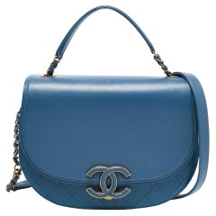 Chanel Blue Quilt Stitched Leather Coco Curve Flap Shoulder Bag