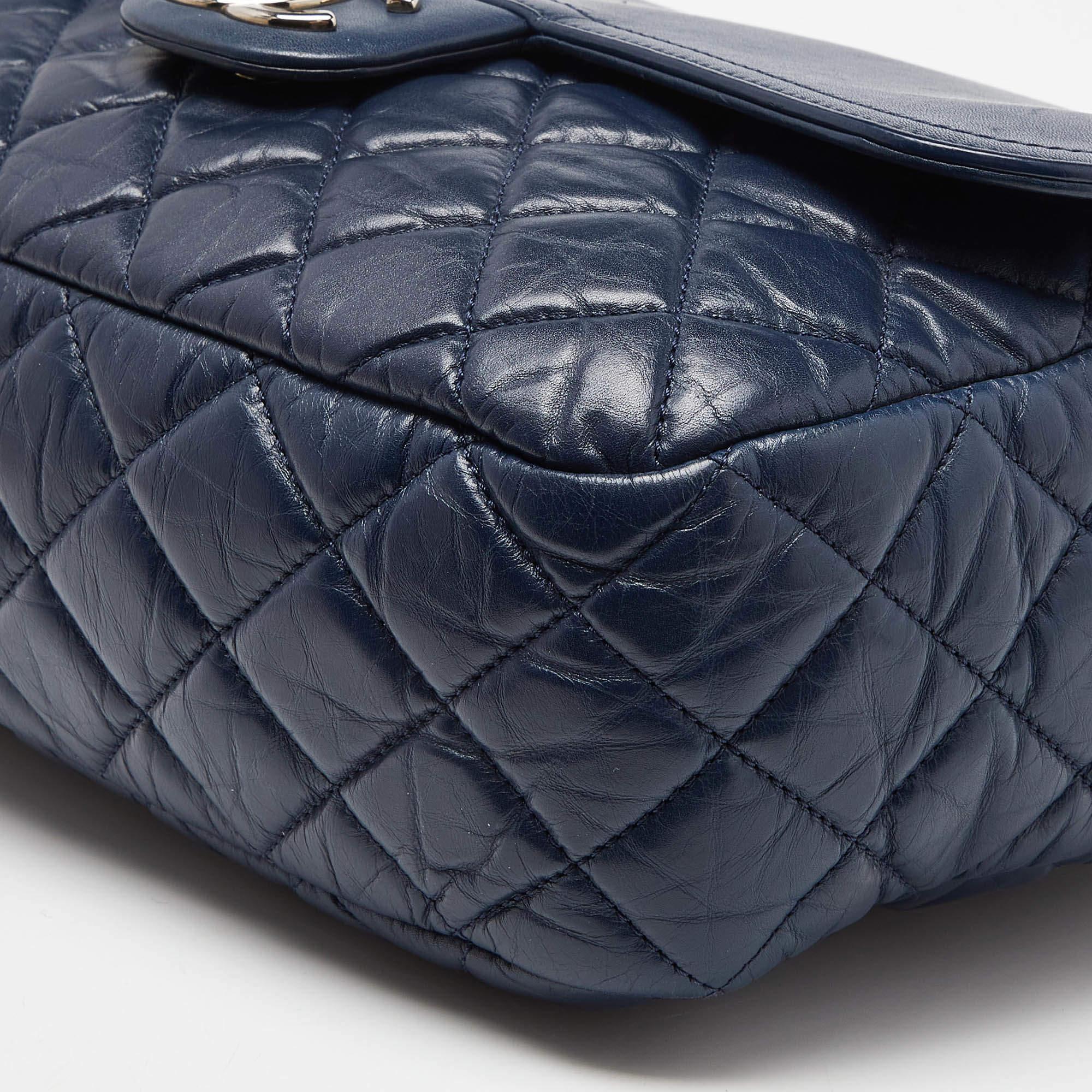 Chanel Blue Quilted Aged Leather Flap Shoulder Bag For Sale 5