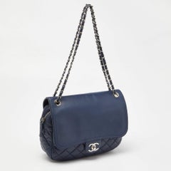 Chanel Blue Quilted Aged Leather Flap Shoulder Bag