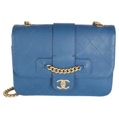 Chanel Blue Quilted Calfskin Front Chain Flap Bag