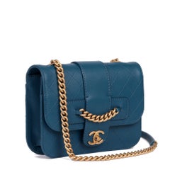 CHANEL Blue Quilted Calfskin Leather Mini Chain Front Classic Single Flap Bag