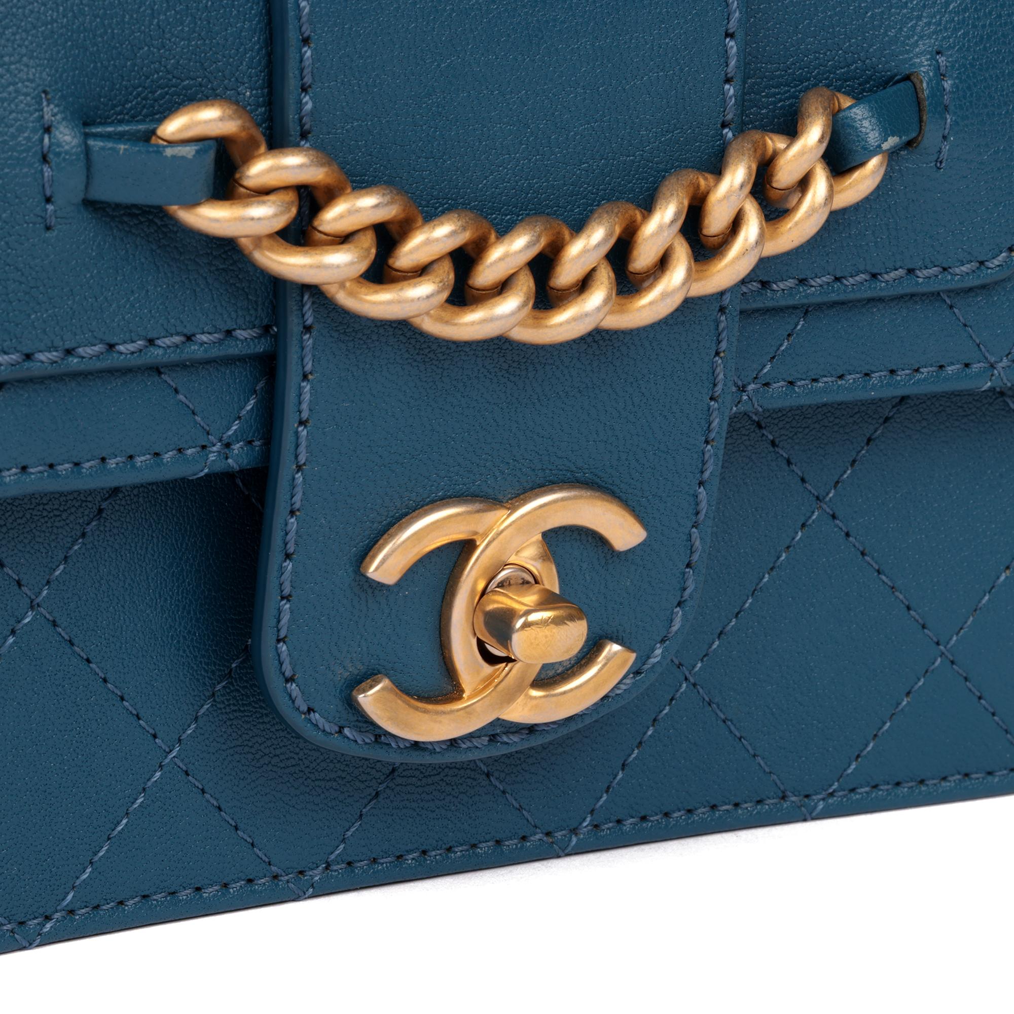 CHANEL Blue Quilted Calfskin Leather Mini Chain Front Classic Single Flap Bag 3