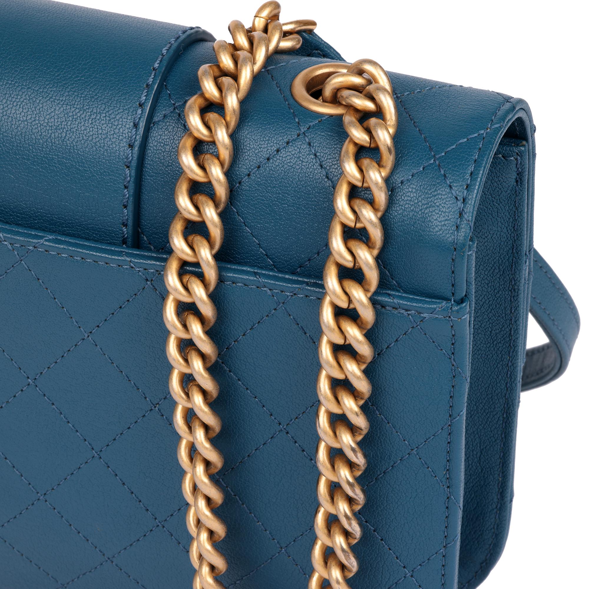 CHANEL Blue Quilted Calfskin Leather Mini Chain Front Classic Single Flap Bag For Sale 4
