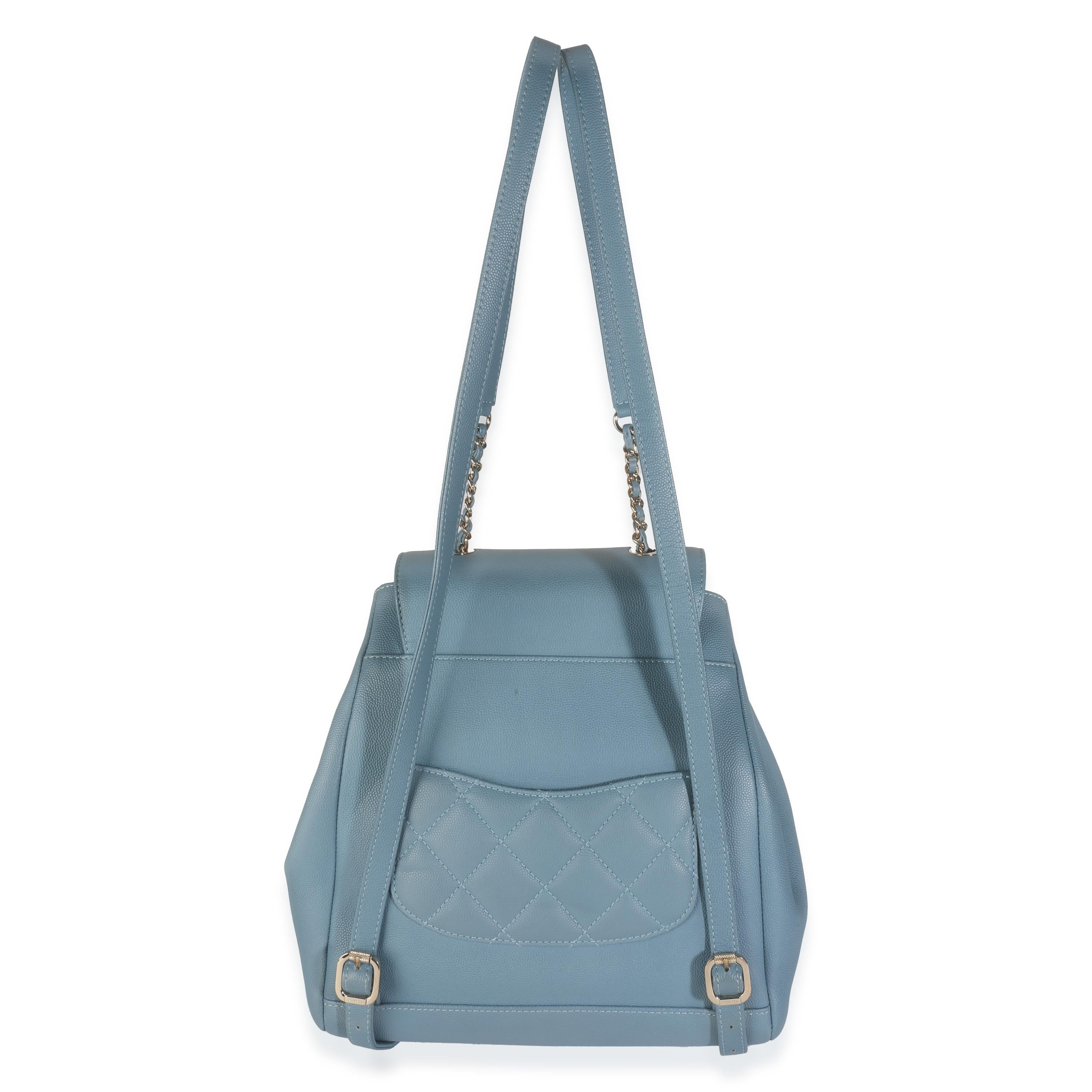 Listing Title: Chanel Blue Quilted Caviar Business Affinity Backpack
SKU: 142403
Condition: Pre-owned 
Handbag Condition: Excellent
Condition Comments: Item is in excellent condition and displays light signs of wear. Faint wear and scuffing along