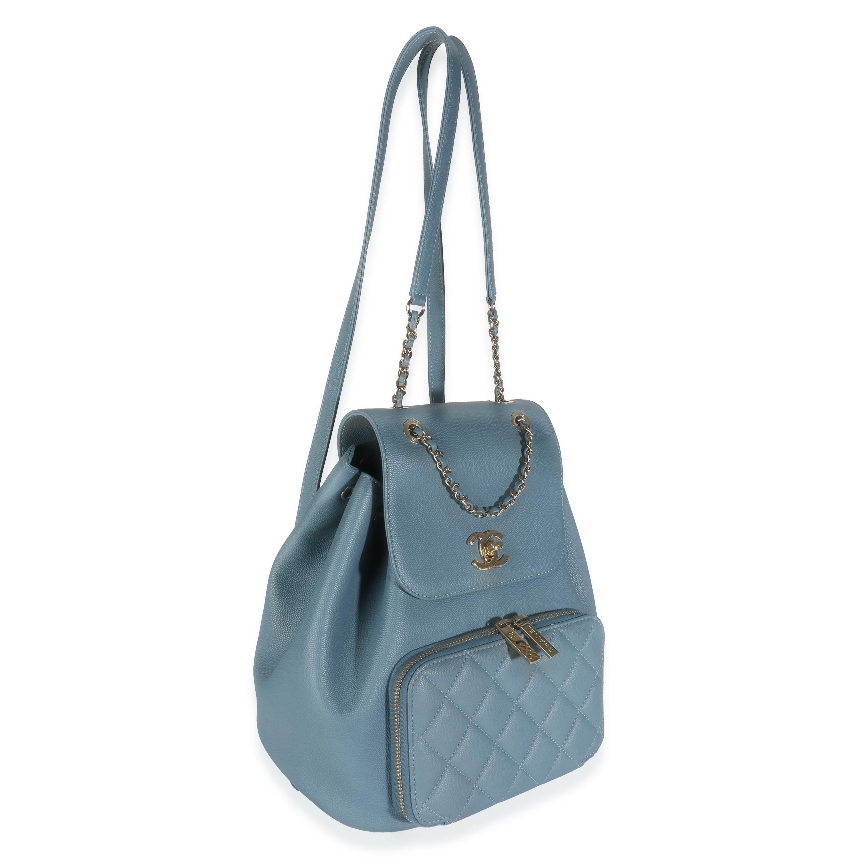 Gray Chanel Blue Quilted Caviar Business Affinity Backpack Handbag For Sale