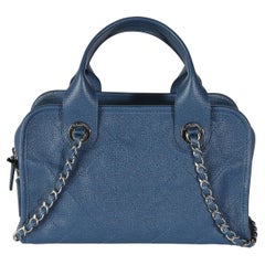Chanel Blue Quilted Caviar Deauville Bowling Handbag