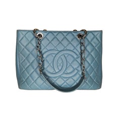 Chanel Blue Quilted Caviar Grand Shopper Tote GST