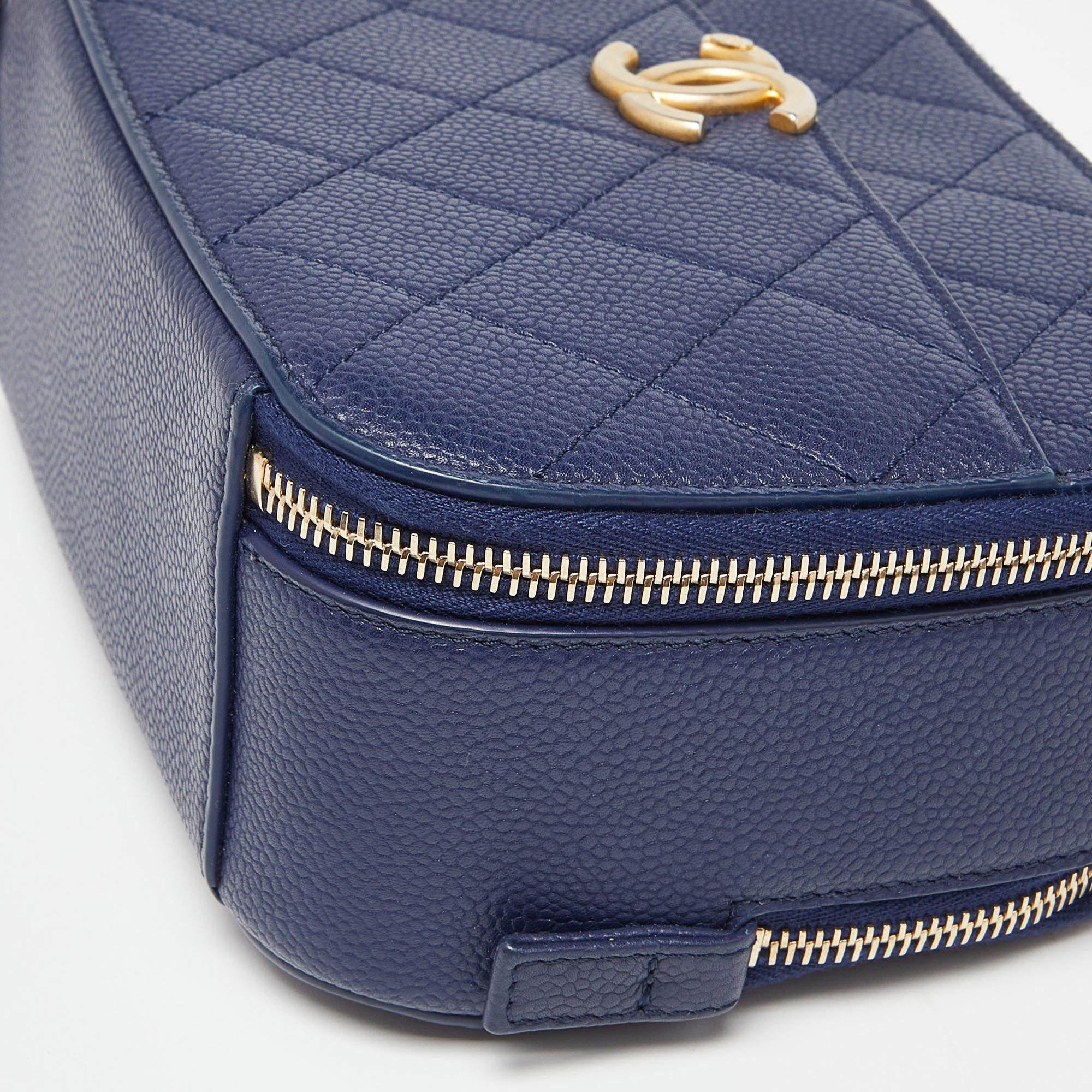Chanel Blue Quilted Caviar Leather Business Affinity Camera Chain Bag 6