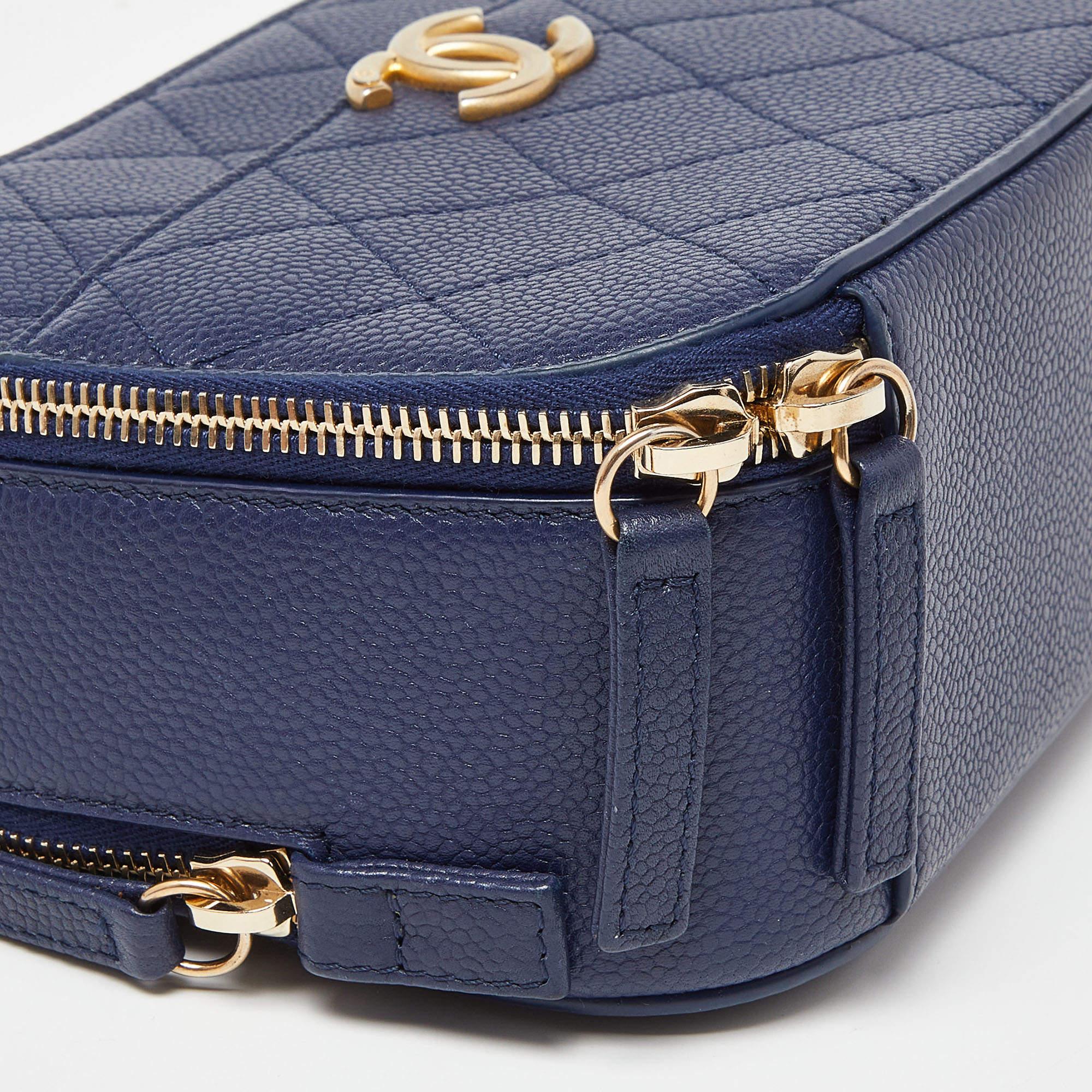 Chanel Blue Quilted Caviar Leather Business Affinity Camera Chain Bag 7