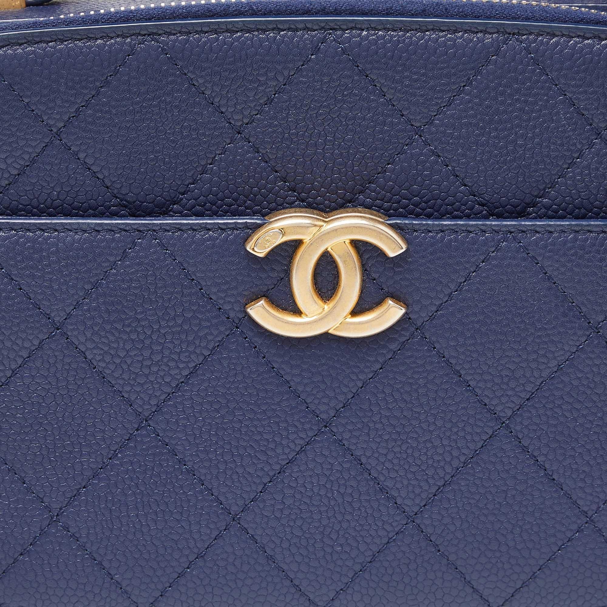Chanel Blue Quilted Caviar Leather Business Affinity Camera Chain Bag 8