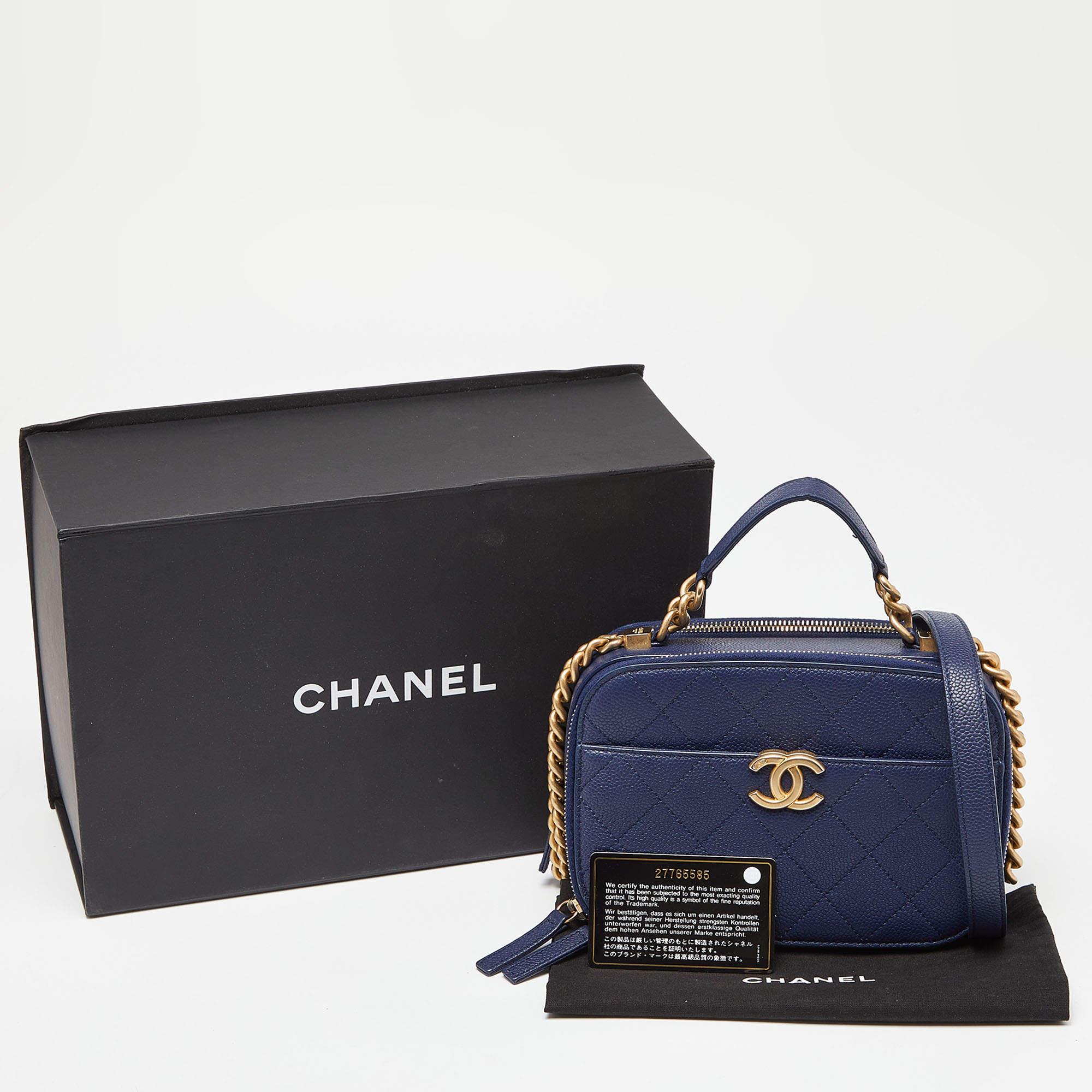 Chanel Blue Quilted Caviar Leather Business Affinity Camera Chain Bag 9