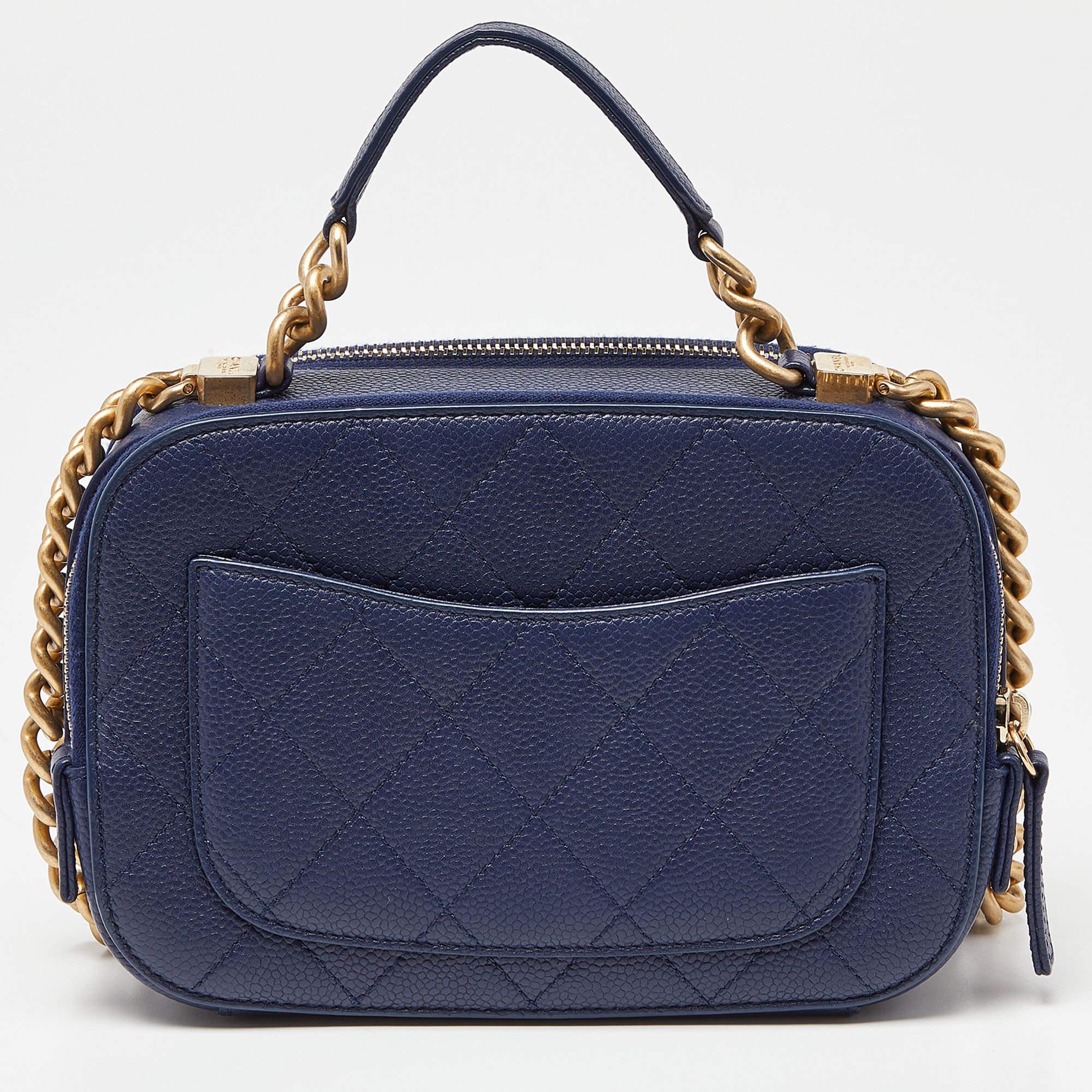 Women's Chanel Blue Quilted Caviar Leather Business Affinity Camera Chain Bag