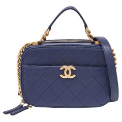 Chanel Blue Quilted Caviar Leather Business Affinity Camera Chain Bag