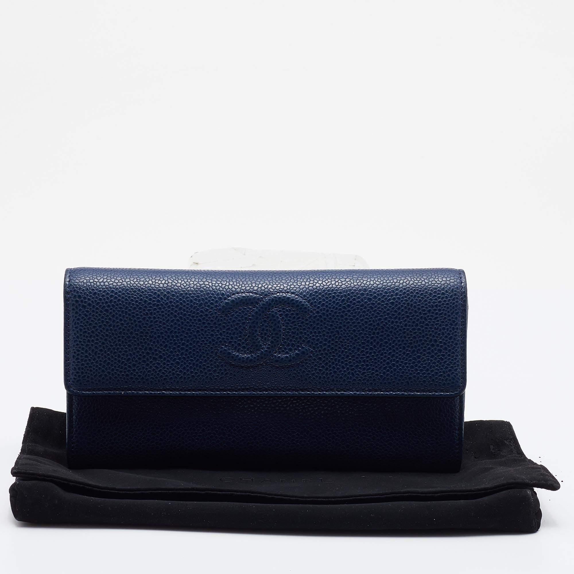 Chanel Blue Quilted Caviar Leather CC Flap Wallet 4