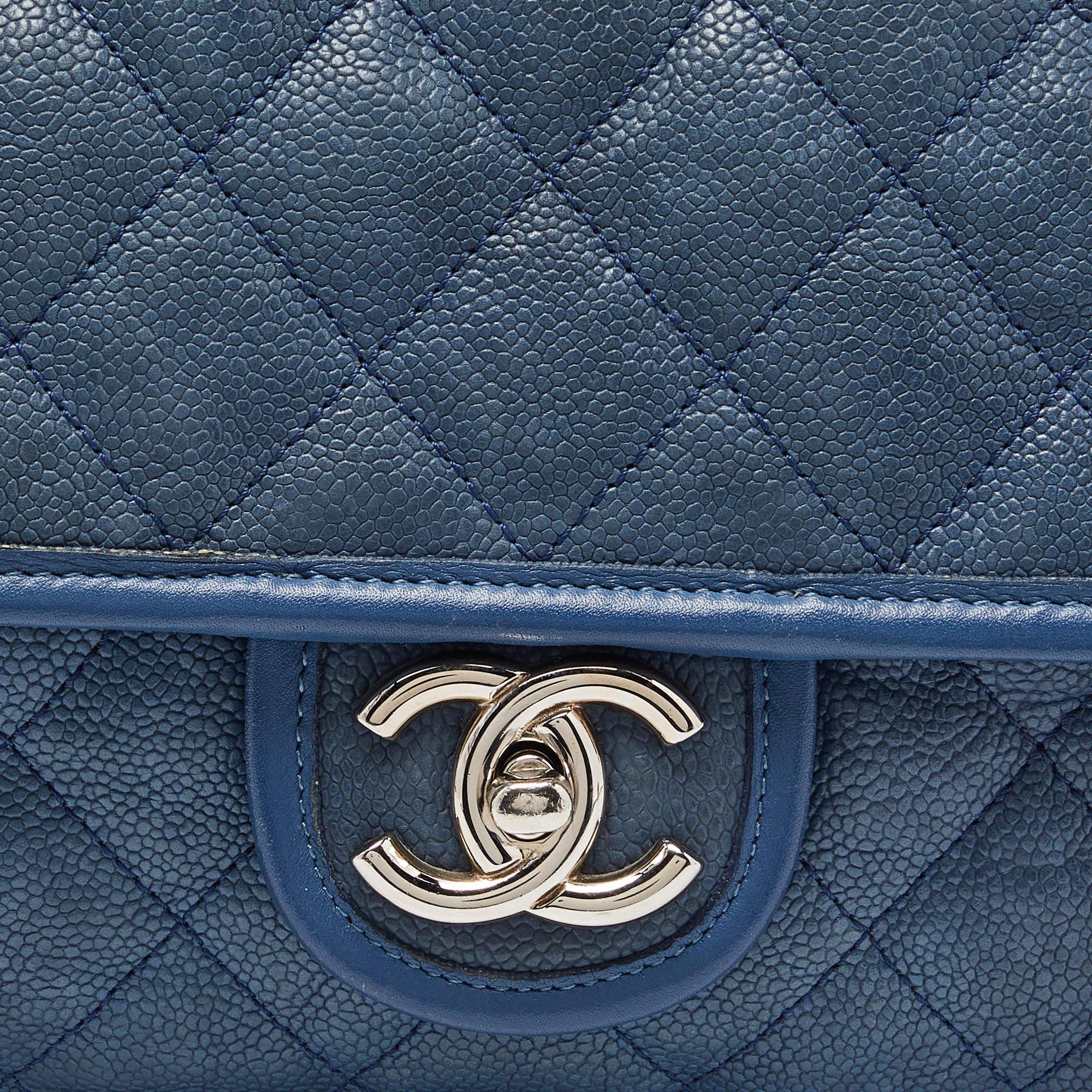 Chanel Blue Quilted Caviar Leather CC French Riviera Flap Bag For Sale 1
