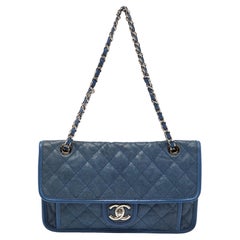 Chanel Blue Quilted Caviar Leather CC French Riviera Flap Bag