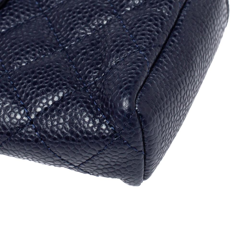 Chanel Blue Quilted Caviar Leather CC Phone Holder Clutch 4