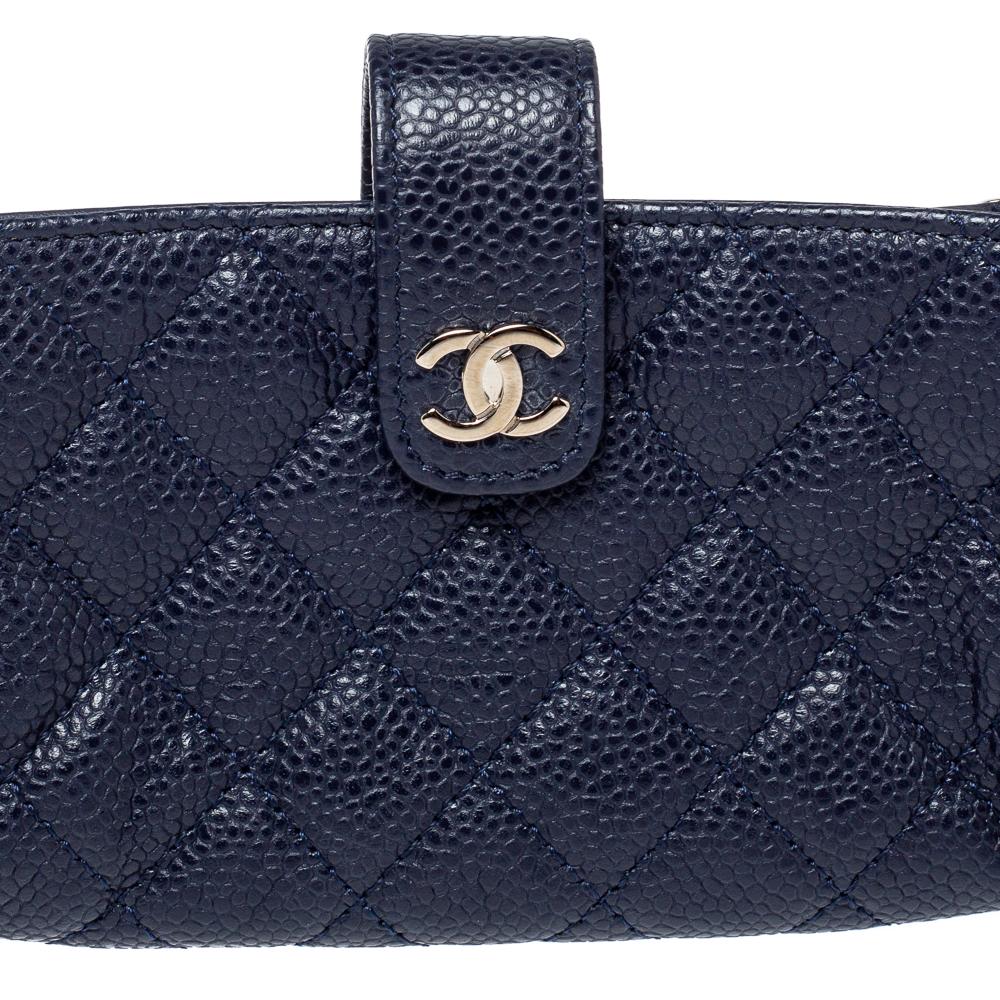 Chanel Blue Quilted Caviar Leather CC Phone Holder Clutch 3