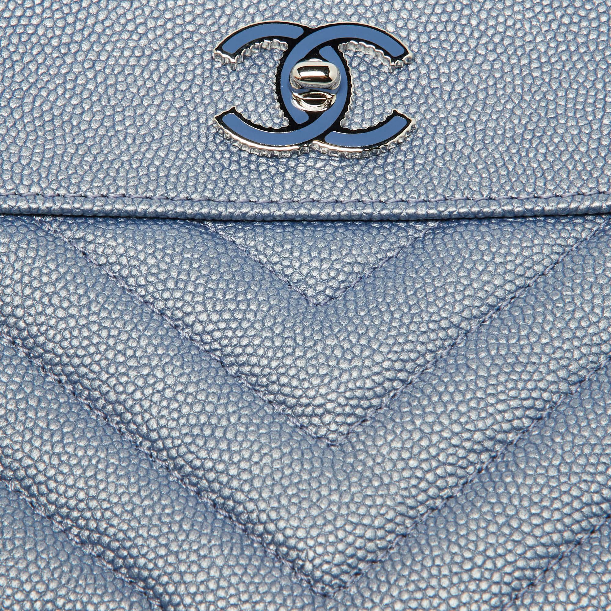 Chanel Blue Quilted Caviar Leather CC Zip Pouch 6
