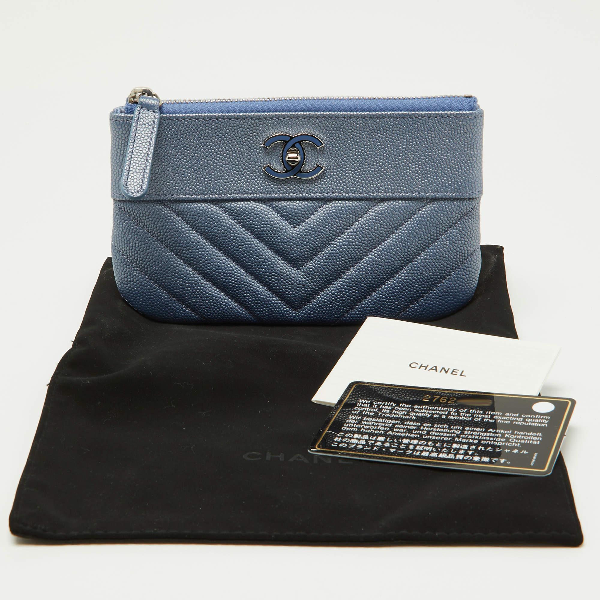 Chanel Blue Quilted Caviar Leather CC Zip Pouch 7