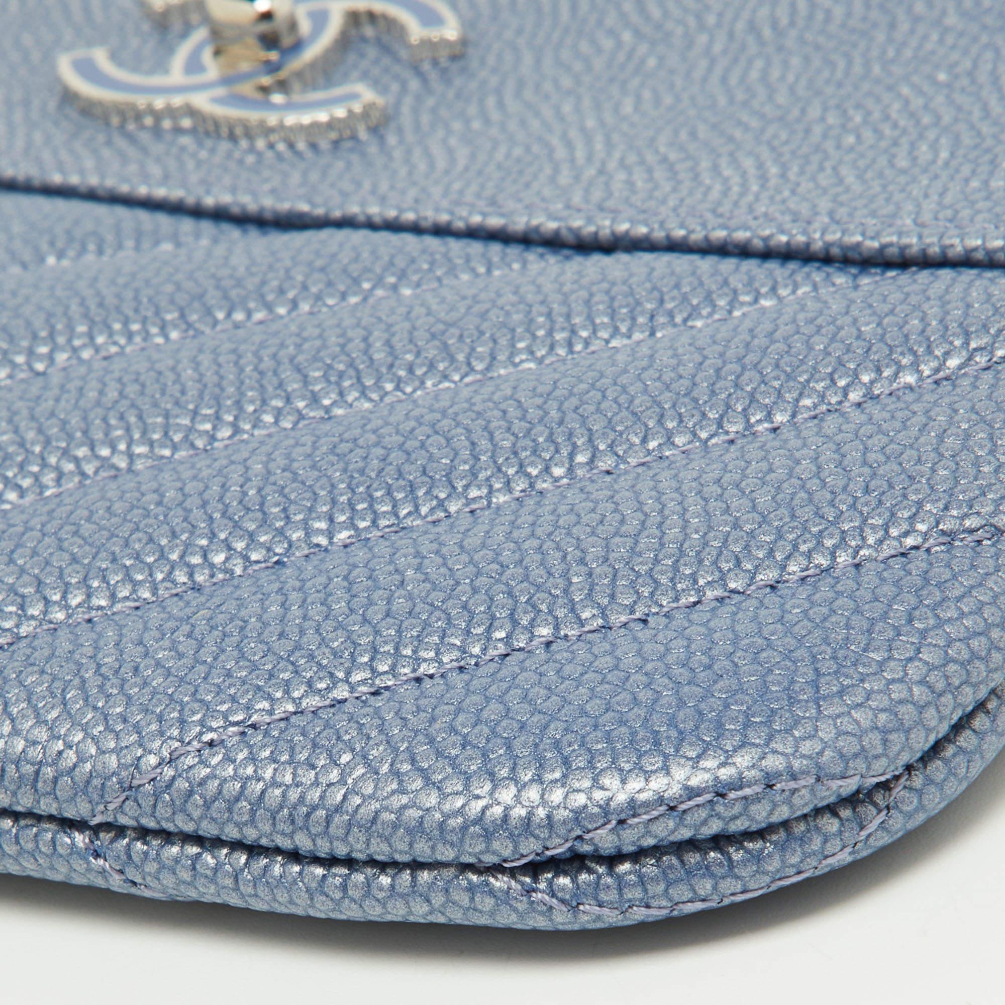 Chanel Blue Quilted Caviar Leather CC Zip Pouch 1